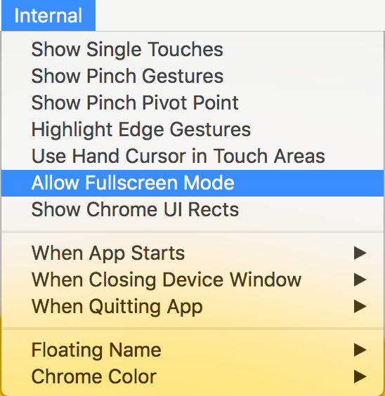 Intrenal の Allow FullScreen Mode