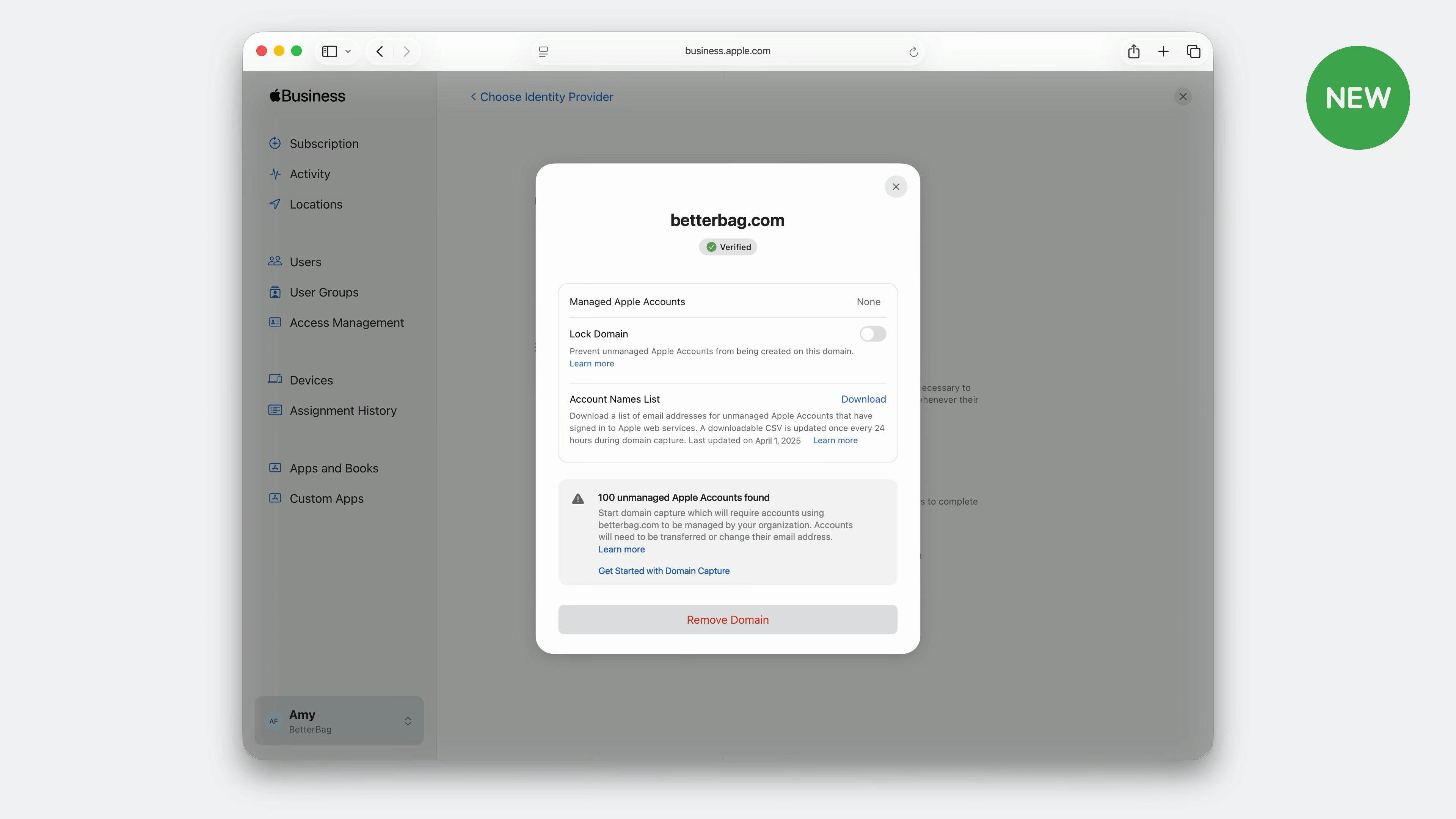 組織ドメインの個人Apple Accountのリスト機能