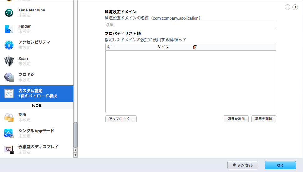 プロファイルマネージャーのカスタム設定項目の例