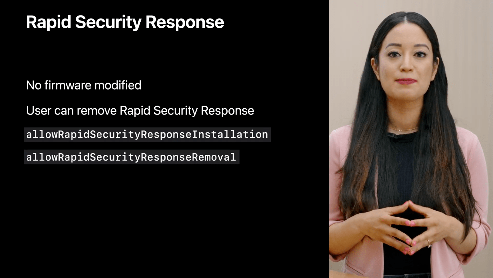 What’s new in managing Apple devicesのセッションで発表された、Rapid Security Response