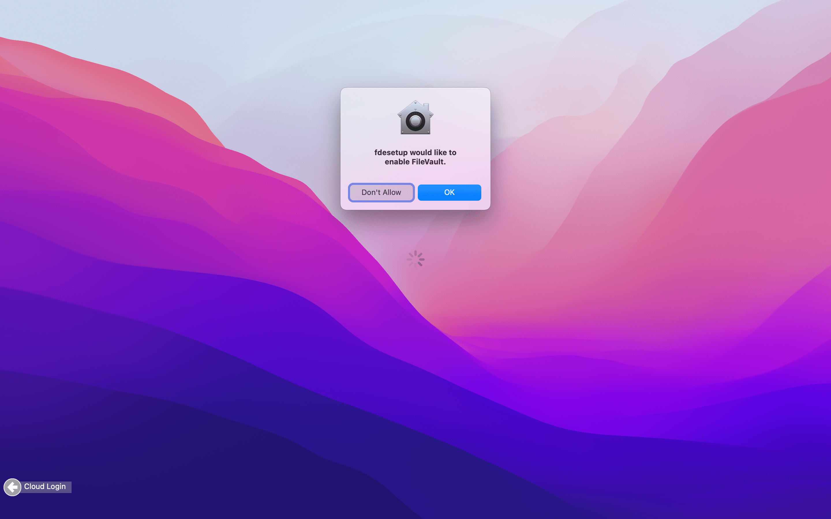IdPの認証が成功したあとのFileVaultの有効化確認画面