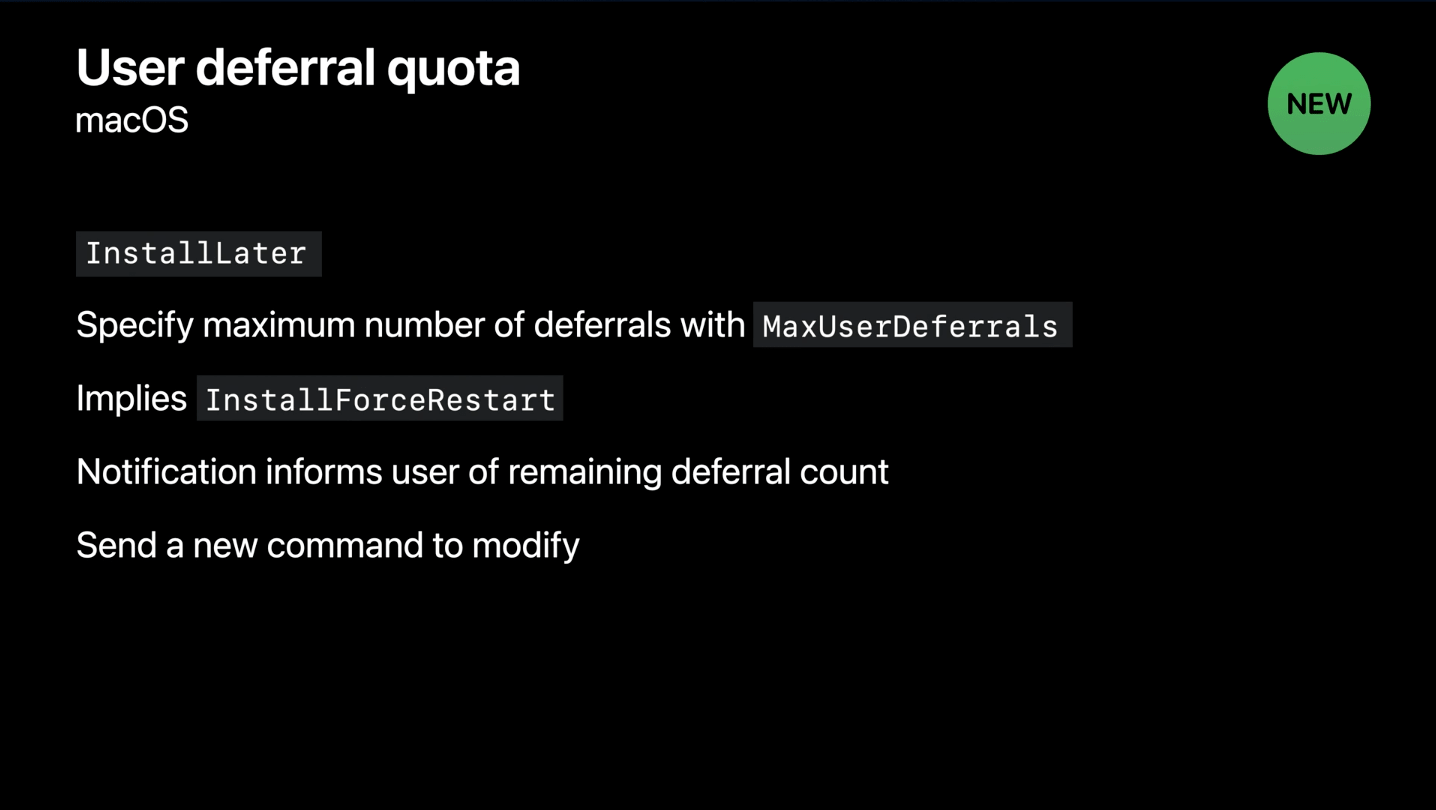 Manage software updates in your organizationのセッションで発表されたUser deferral quotaについて
