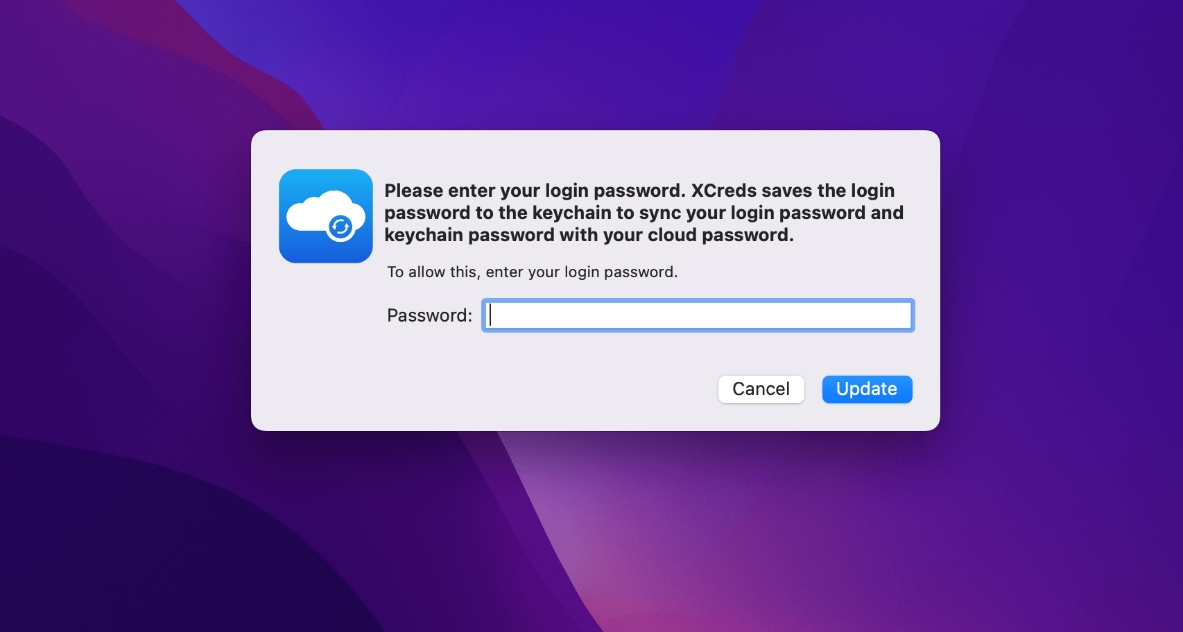 IdPのパスワードとMacのローカルパスワードが異なっていた場合の以前のMacのローカルパスワードの確認ダイアログ